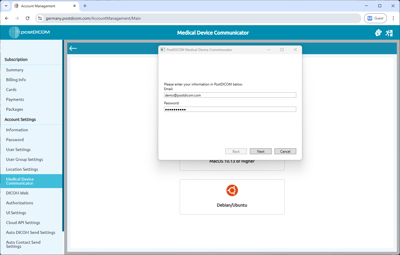 Create, Download and Install Medical Device Communicator (MeDiC) for Windows